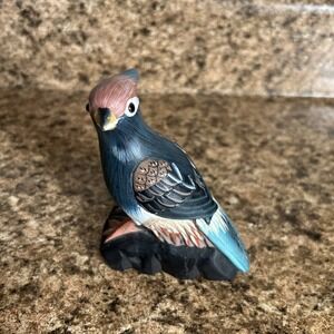 Vintage Peregrine Bird Soapstone Sculpture 5" Hand Painted with Glass Eyes